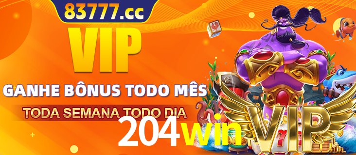 Banner promocional do 204win oferecendo 100% de recompensas adicionais contínuas para quem fizer o login diário (Daily sign-in), com um mascote de coelho.