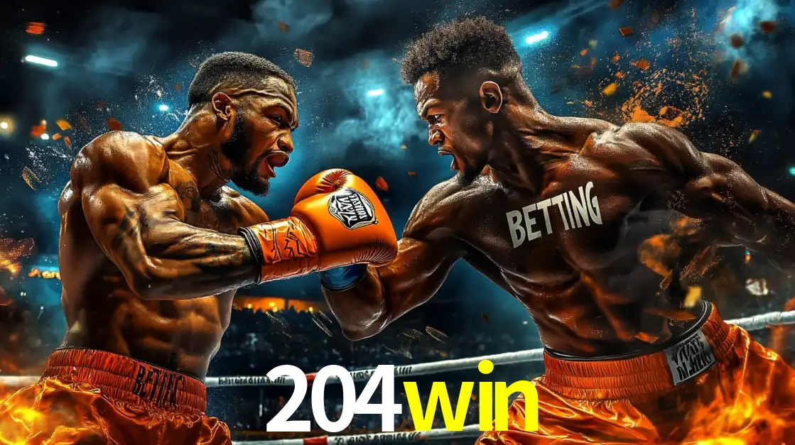 Dois boxeadores em uma luta intensa e explosiva, representando a adrenalina e as oportunidades de apostas em esportes de combate disponíveis na plataforma 204win.