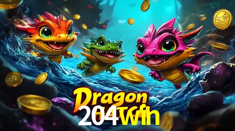 Arte promocional do jogo Dragon Hatch com três adoráveis dragões bebês nadando entre moedas de ouro, um dos slots mais divertidos para jogar no cassino 204win.