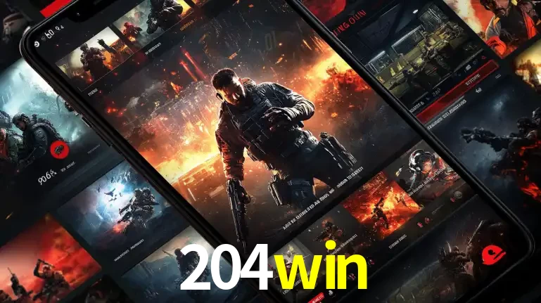 Tela de um celular exibindo uma galeria de jogos de tiro com temática militar, mostrando a variedade de e-sports disponíveis para apostas na plataforma de entretenimento 204win.