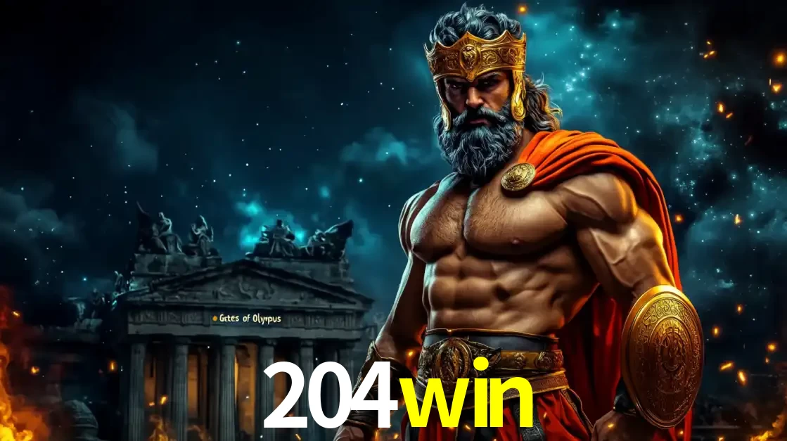 O poderoso Zeus do jogo de slot Gates of Olympus em frente ao seu templo, pronto para lançar multiplicadores divinos e prêmios épicos no cassino online 204win.