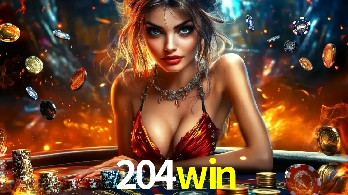 Mulher em uma mesa de cassino com pilhas de fichas e um fundo de fogo, pronta para uma rodada de altas apostas nos jogos de mesa emocionantes do cassino 204win.