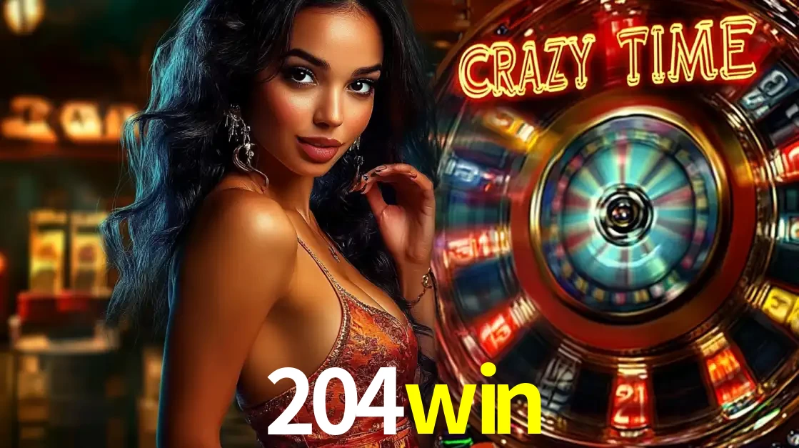 Mulher elegante ao lado da vibrante roda da fortuna do jogo de cassino ao vivo Crazy Time, um dos game shows mais populares e cheios de prêmios do 204win.